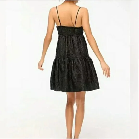 J. Crew Dress Size 10 tiered, black, brocade Babydoll Formal Adjustable Straps - Picture 4 of 13
